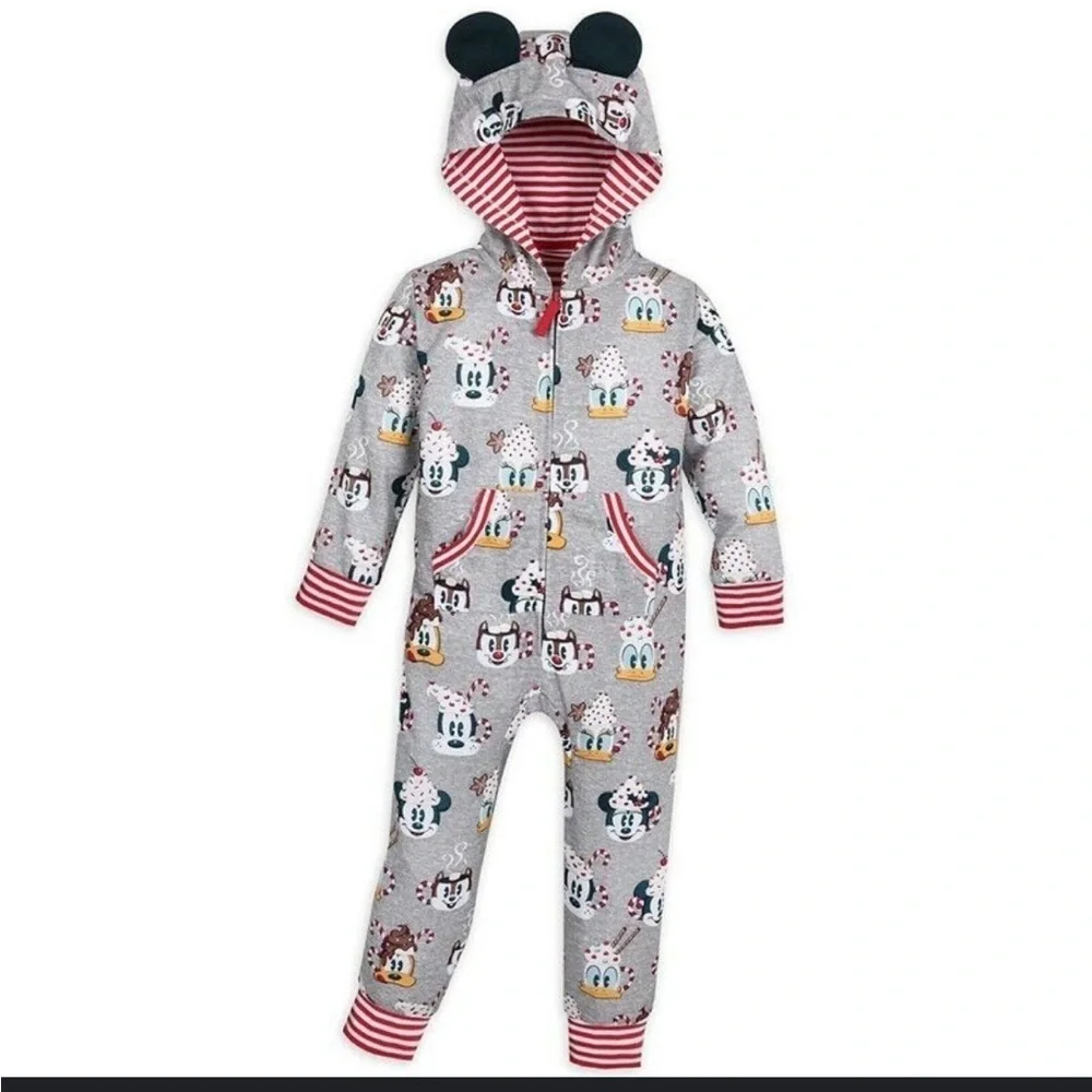 NEW! Disney Parks Holiday Snacks Mickey Ears Pajama Onesie 10 Christmas PJs